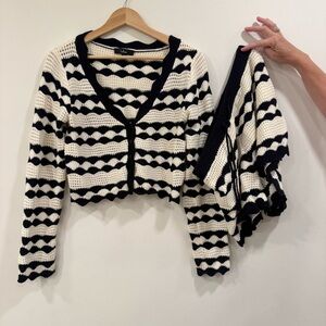 Lulus Black and White Knit/Crochet Striped Two Piece Lounge Set